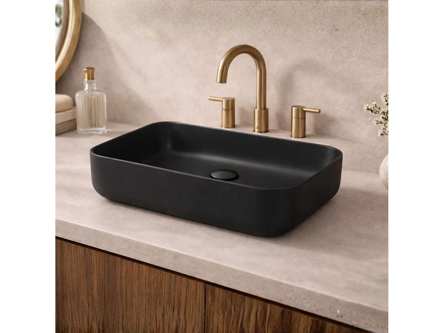 Vasque à poser rectangulaire en céramique noir mat L50xl39xProfondeur 13cm - SANIZEO Quimera.