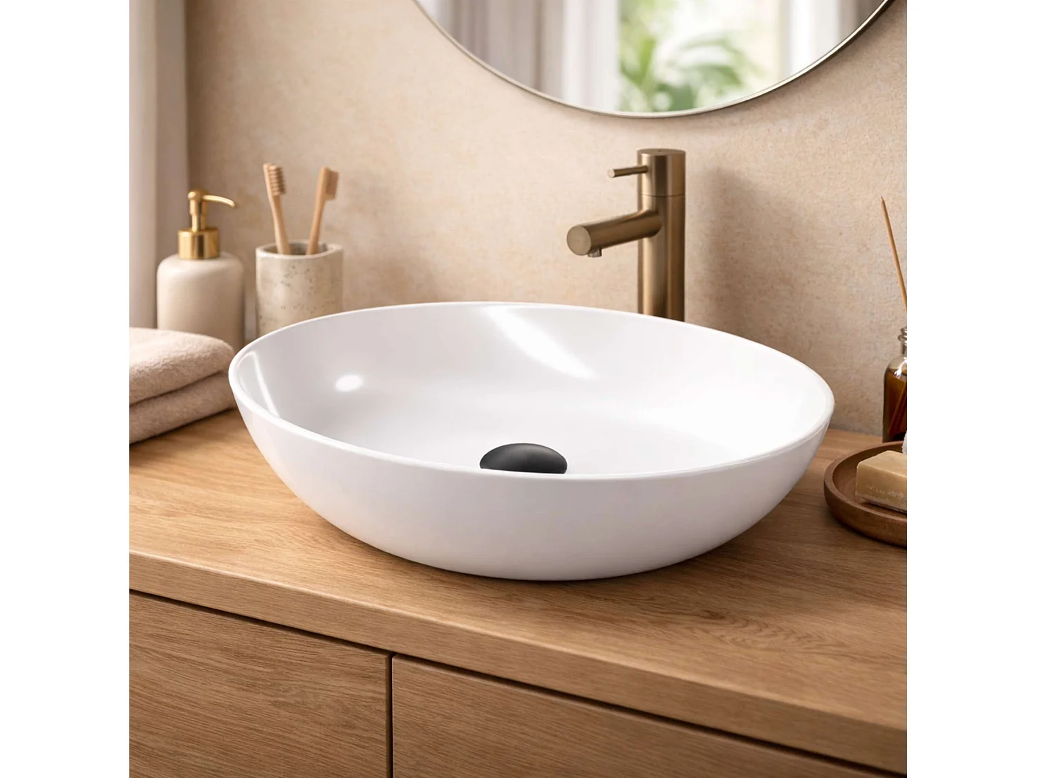 Vasque à poser ovale en céramique blanc brillant L41xl33xProfondeur 14,5cm - SANIZEO Danaé.