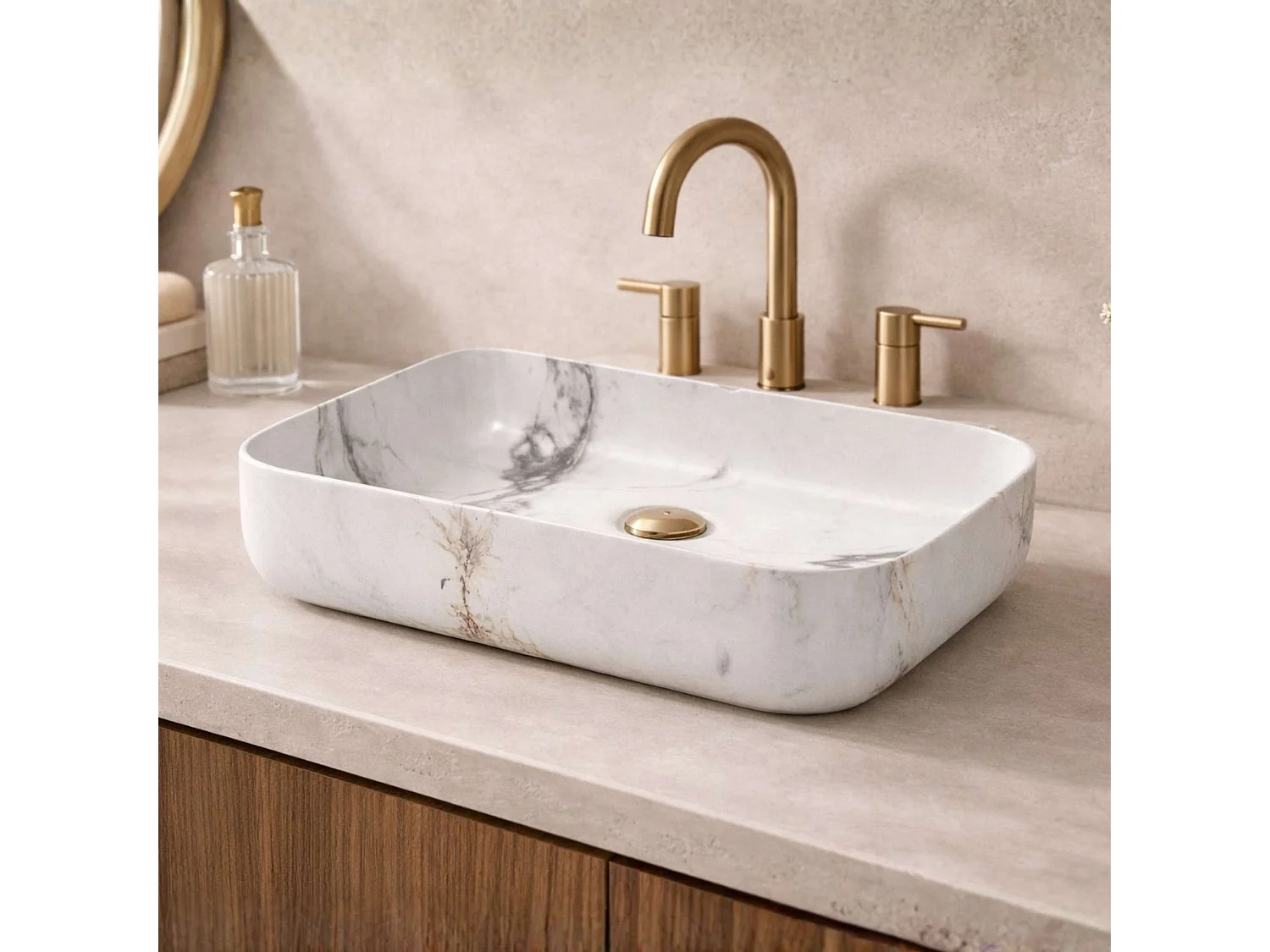 Vasque à poser rectangulaire en céramique marble L50xl39xProfondeur 13cm - SANIZEO Quimera.