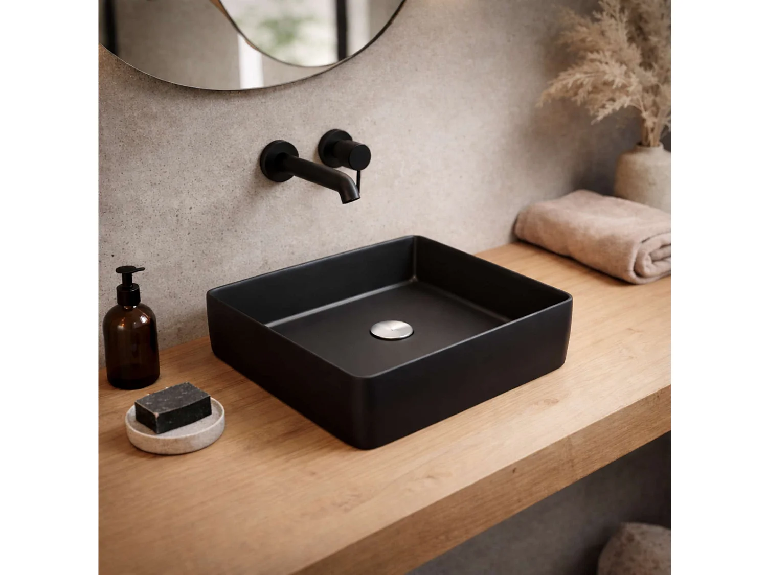 Vasque à poser carré en céramique noir mat L36,5xl36,5xProfondeur 10,5cm - SANIZEO Square.