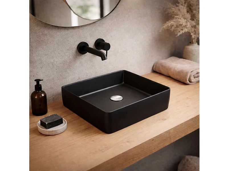 Vasque à poser carré en céramique noir mat L36,5xl36,5xProfondeur 10,5cm - SANIZEO Square.