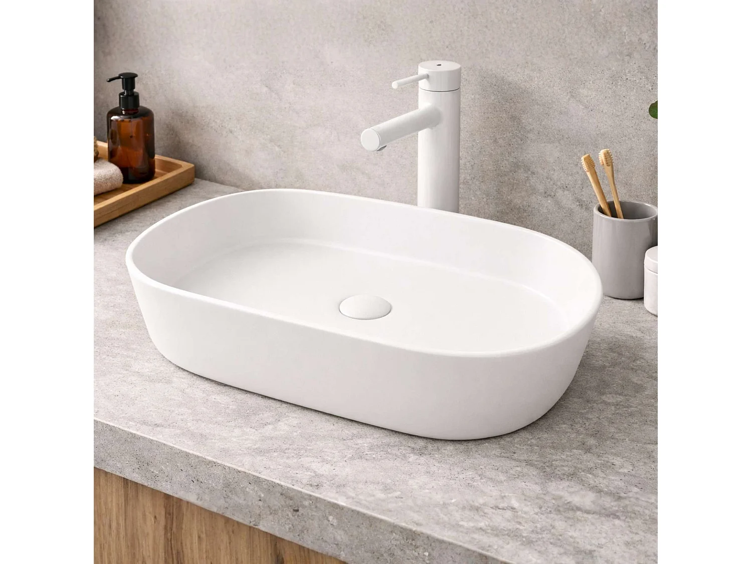 Vasque à poser ovale en céramique blanc mat L52,5xl30xProfondeur 14,5cm - SANIZEO Janodos.