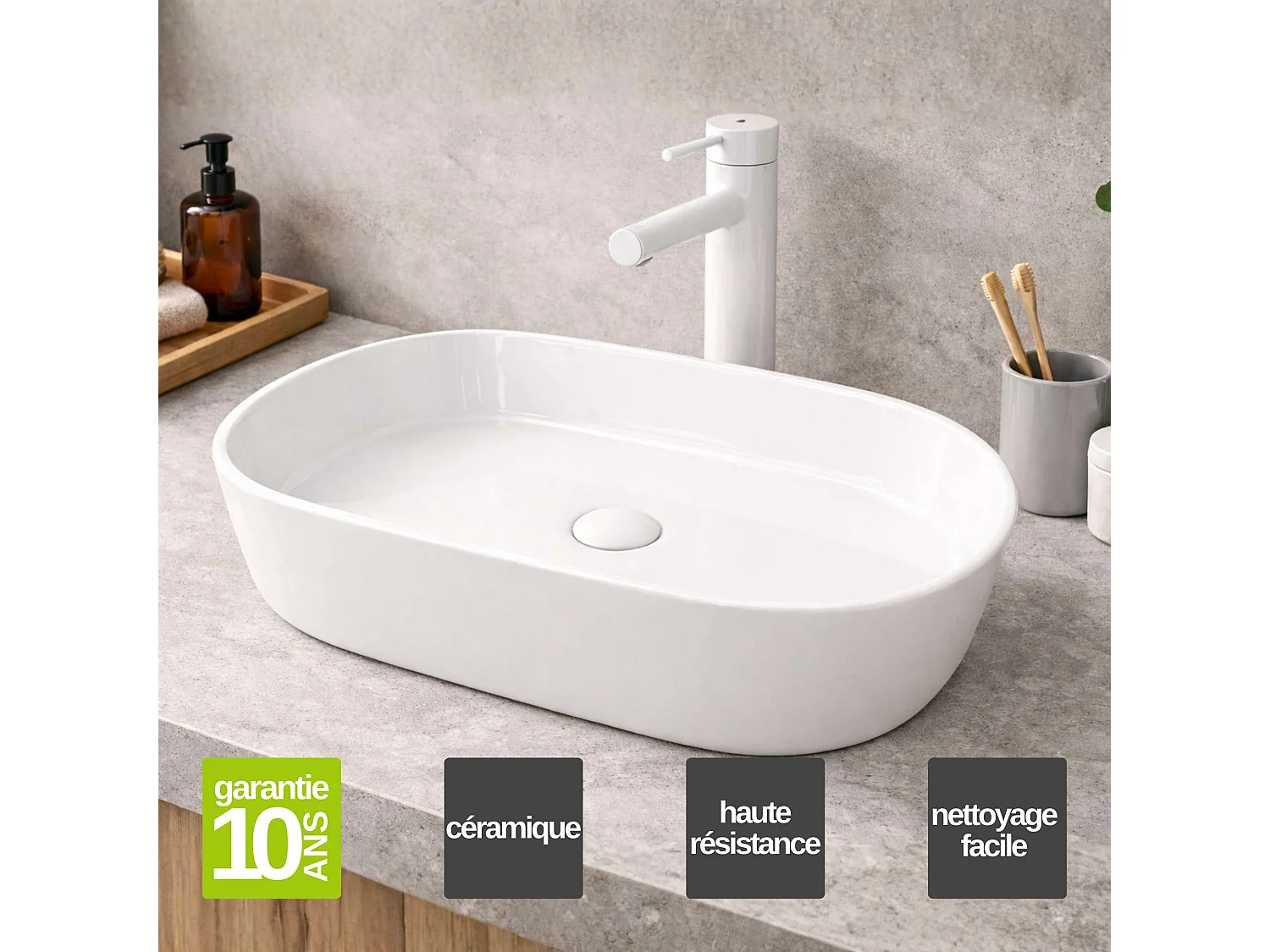 Vasque à poser ovale en céramique blanc mat L52,5xl30xProfondeur 14,5cm - SANIZEO Janodos.