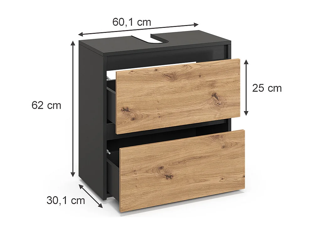 Meuble sous vasque simple anthracite/artisan 60.1x30.1x62 majest