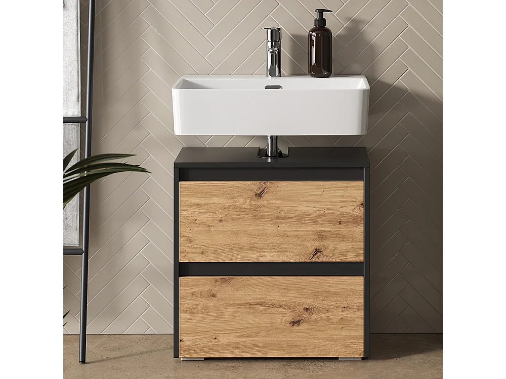 Meuble sous vasque simple anthracite/artisan 60.1x30.1x62 majest