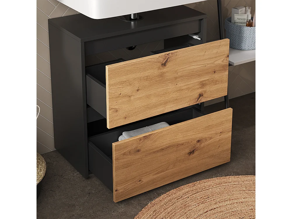 Meuble sous vasque simple anthracite/artisan 60.1x30.1x62 majest