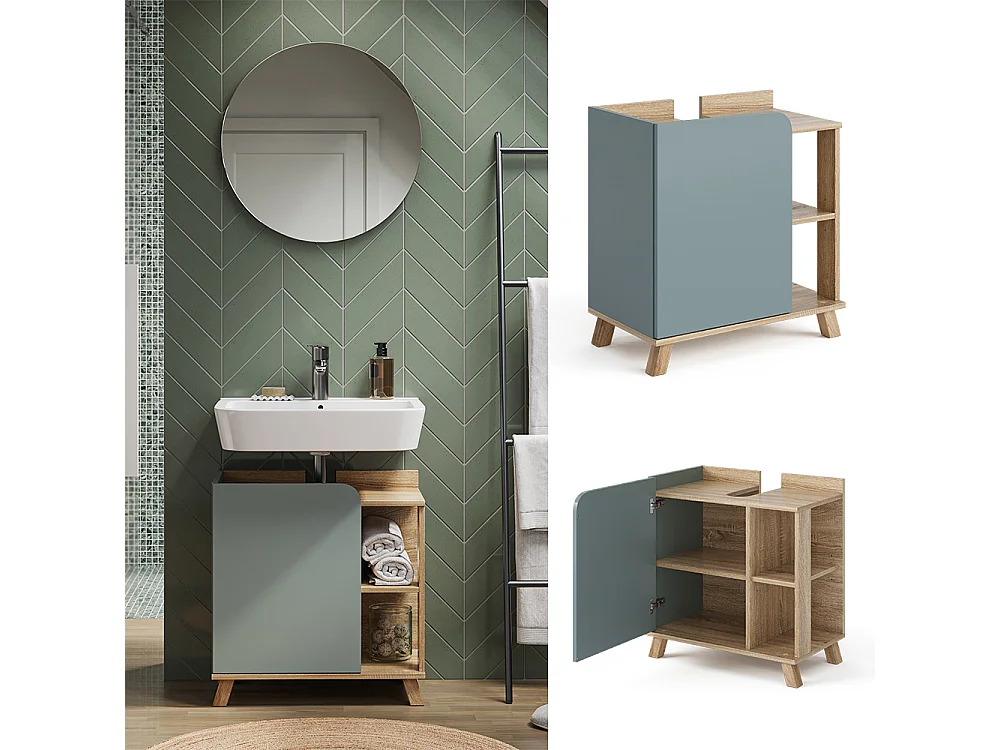 Meuble sous lavabo sonoma/bleu 60x35x65 karen