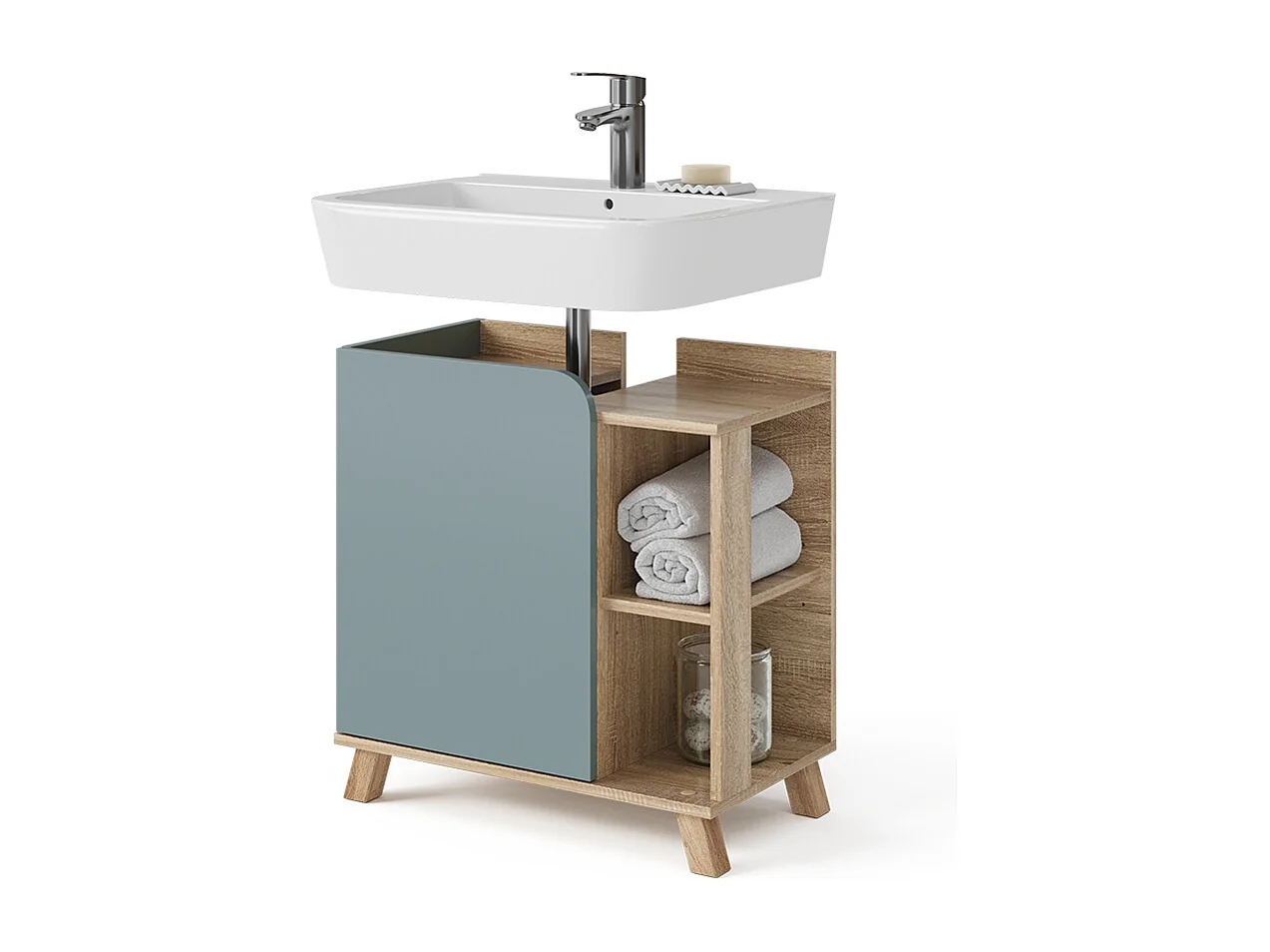 Meuble sous lavabo sonoma/bleu 60x35x65 karen