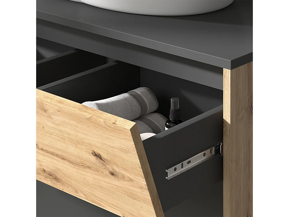 Meuble sous vasque simple anthracite/artisan 80x45x50 edelin