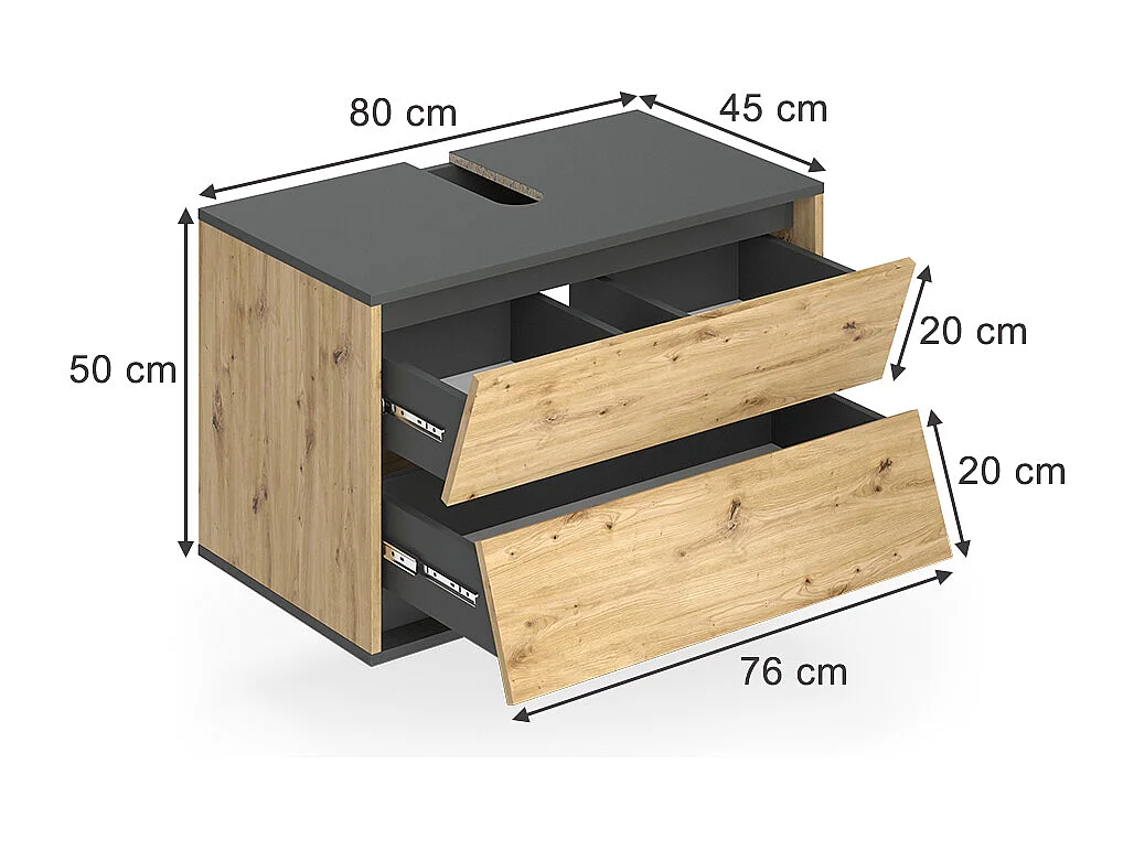 Meuble sous vasque simple anthracite/artisan 80x45x50 edelin