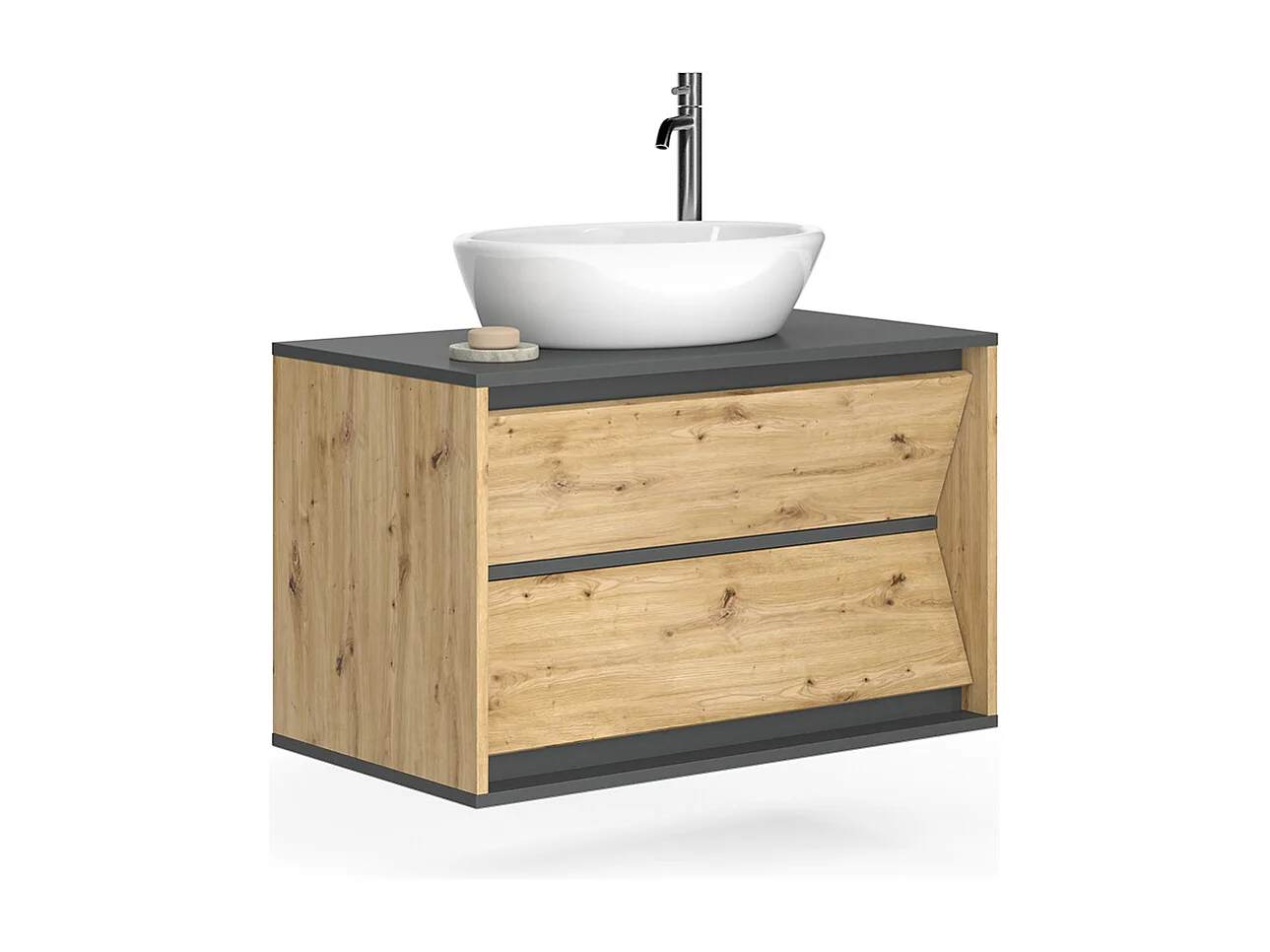 Meuble sous vasque simple anthracite/artisan 80x45x50 edelin