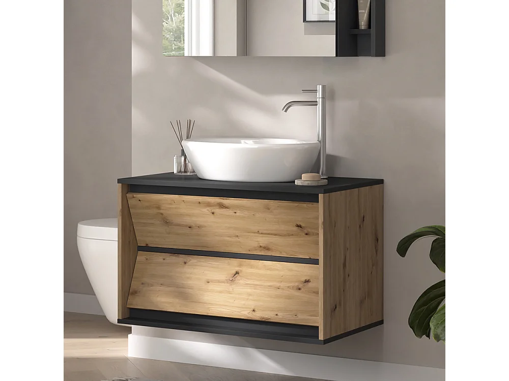 Meuble sous vasque simple anthracite/artisan 80x45x50 edelin