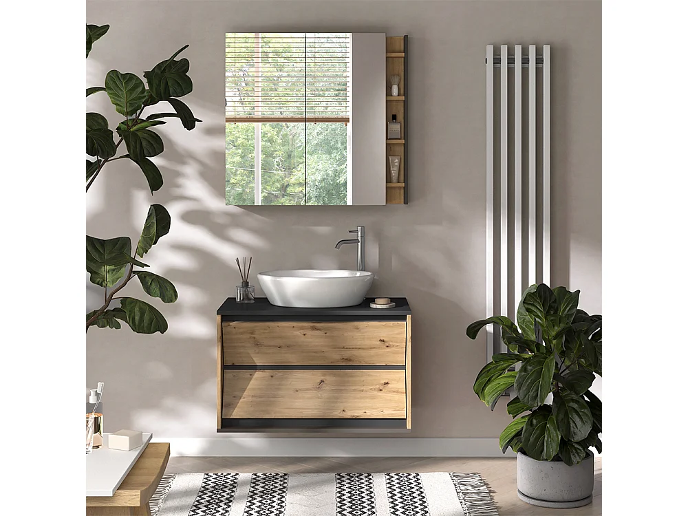 Meuble sous vasque simple anthracite/artisan 80x45x50 edelin