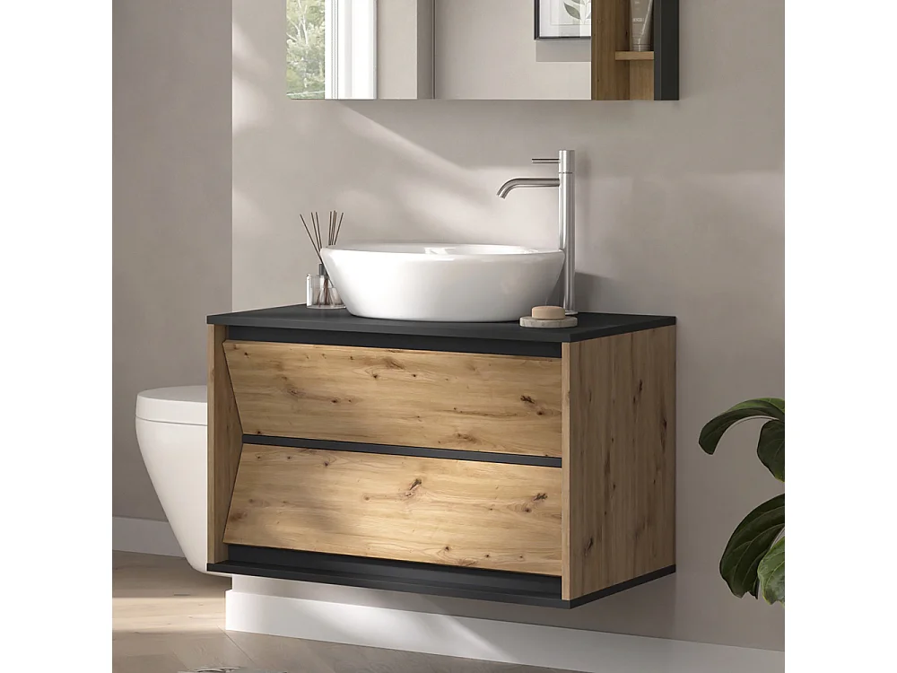 Meuble sous vasque simple anthracite/artisan 80x45x50 edelin