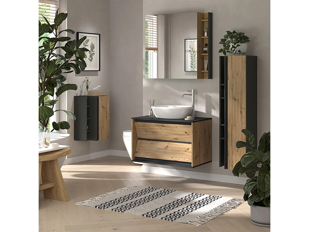 Meuble sous vasque simple anthracite/artisan 80x45x50 edelin
