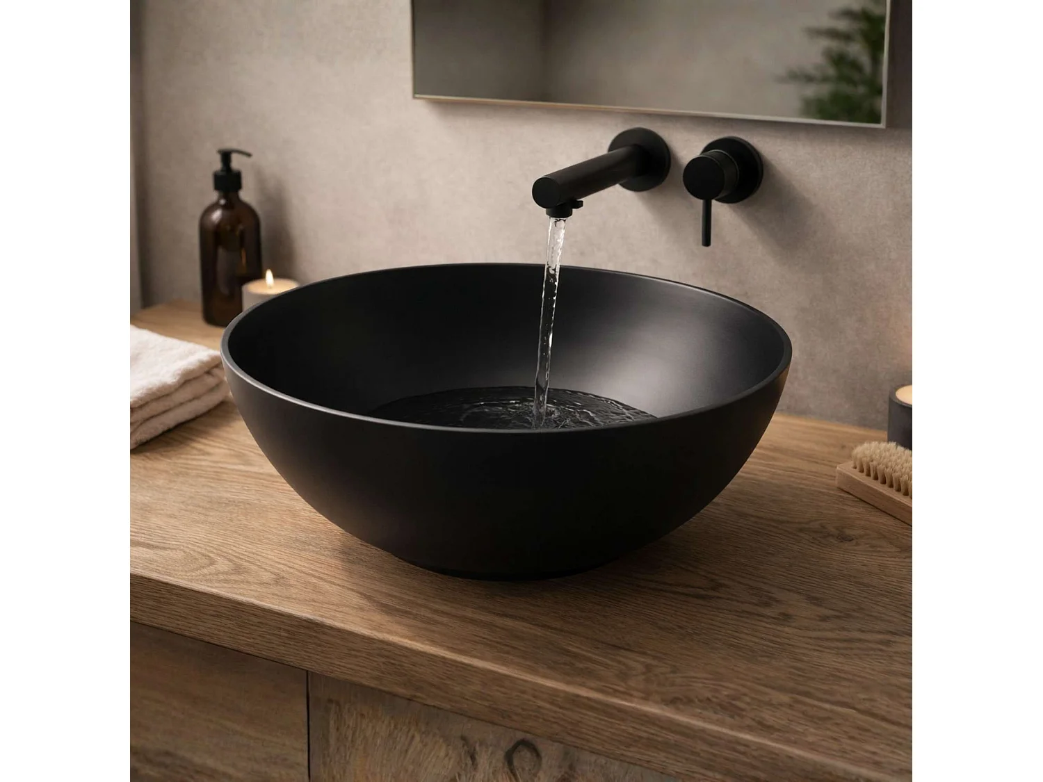 Vasque à poser ronde en céramique noir mat D41cm, Profondeur 14,5cm - SANIZEO ATE.