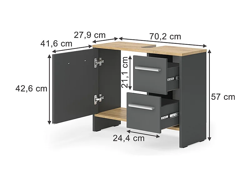 Meuble sous vasque simple anthracite 70.2x27.9x57 karli