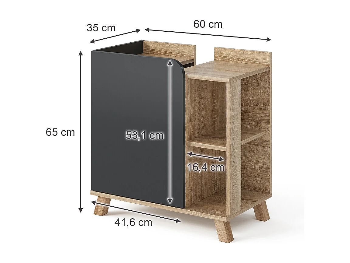 Meuble sous lavabo sonoma/anthracite 60x35x65 karen