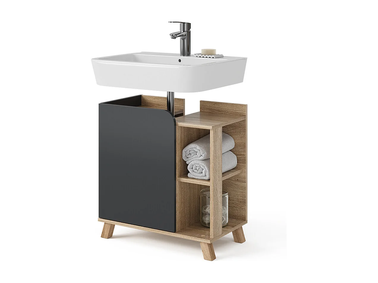 Meuble sous lavabo sonoma/anthracite 60x35x65 karen