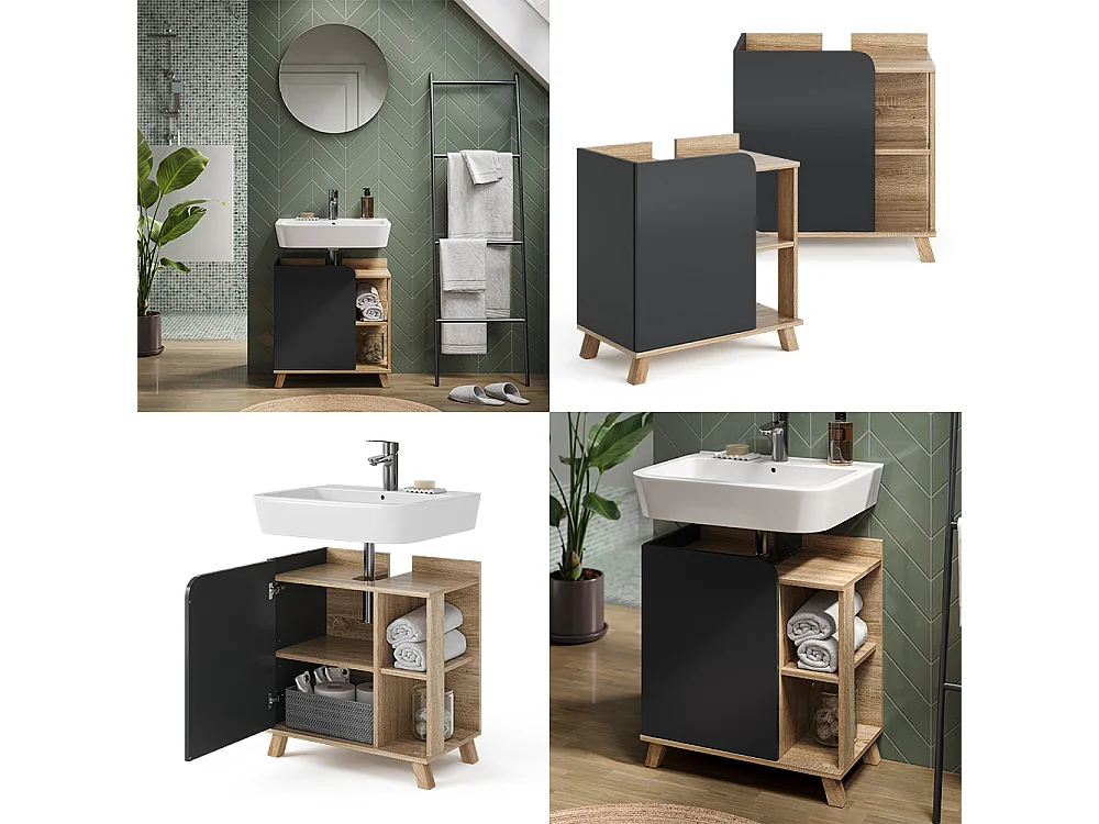 Meuble sous lavabo sonoma/anthracite 60x35x65 karen