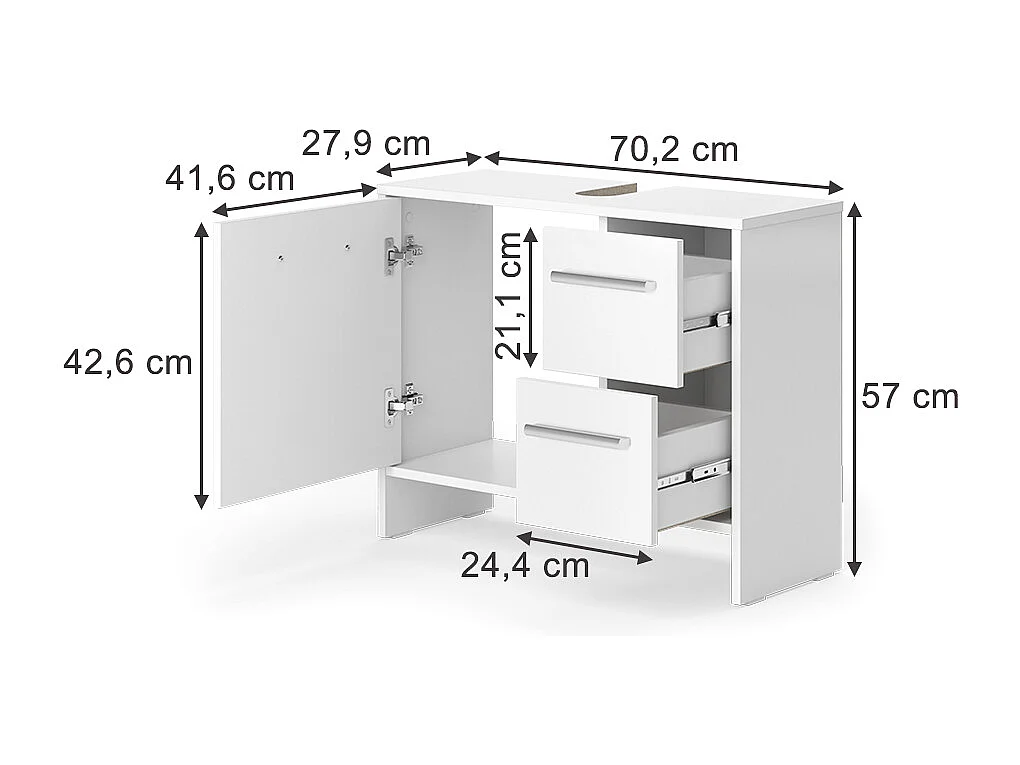Meuble sous vasque simple blanc 70.2x27.9x57 karli
