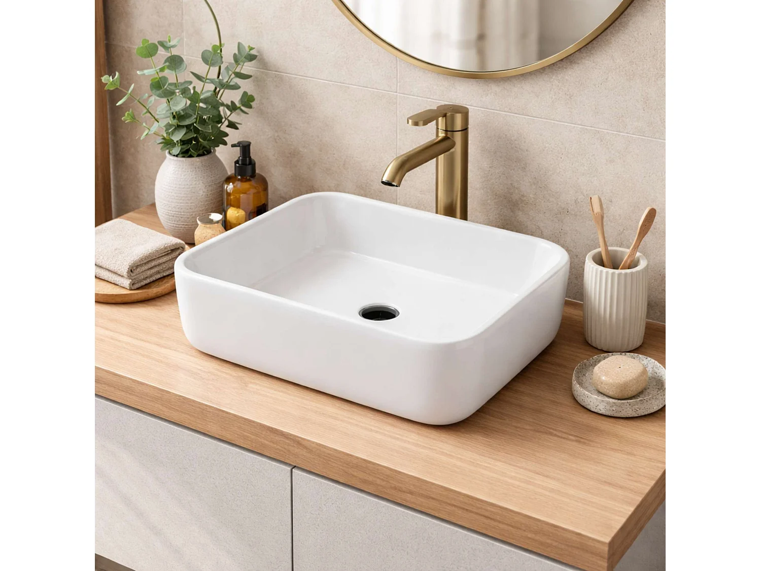 Vasque à poser rectangulaire en céramique blanc brillant L48xl37xProfondeur 13cm - SANIZEO Vesta.