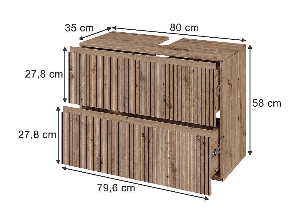 Meuble sous vasque simple artisan 80x35x58 takumi