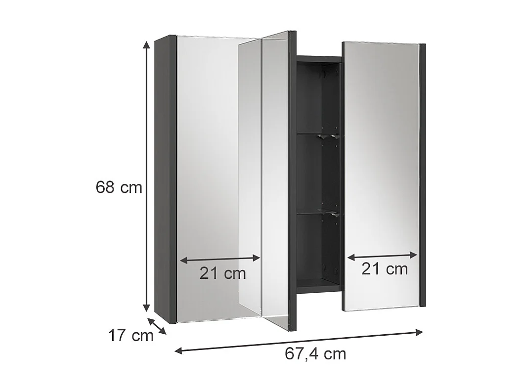 Badkamerspiegelkast antraciet 67.4x17x68 majest