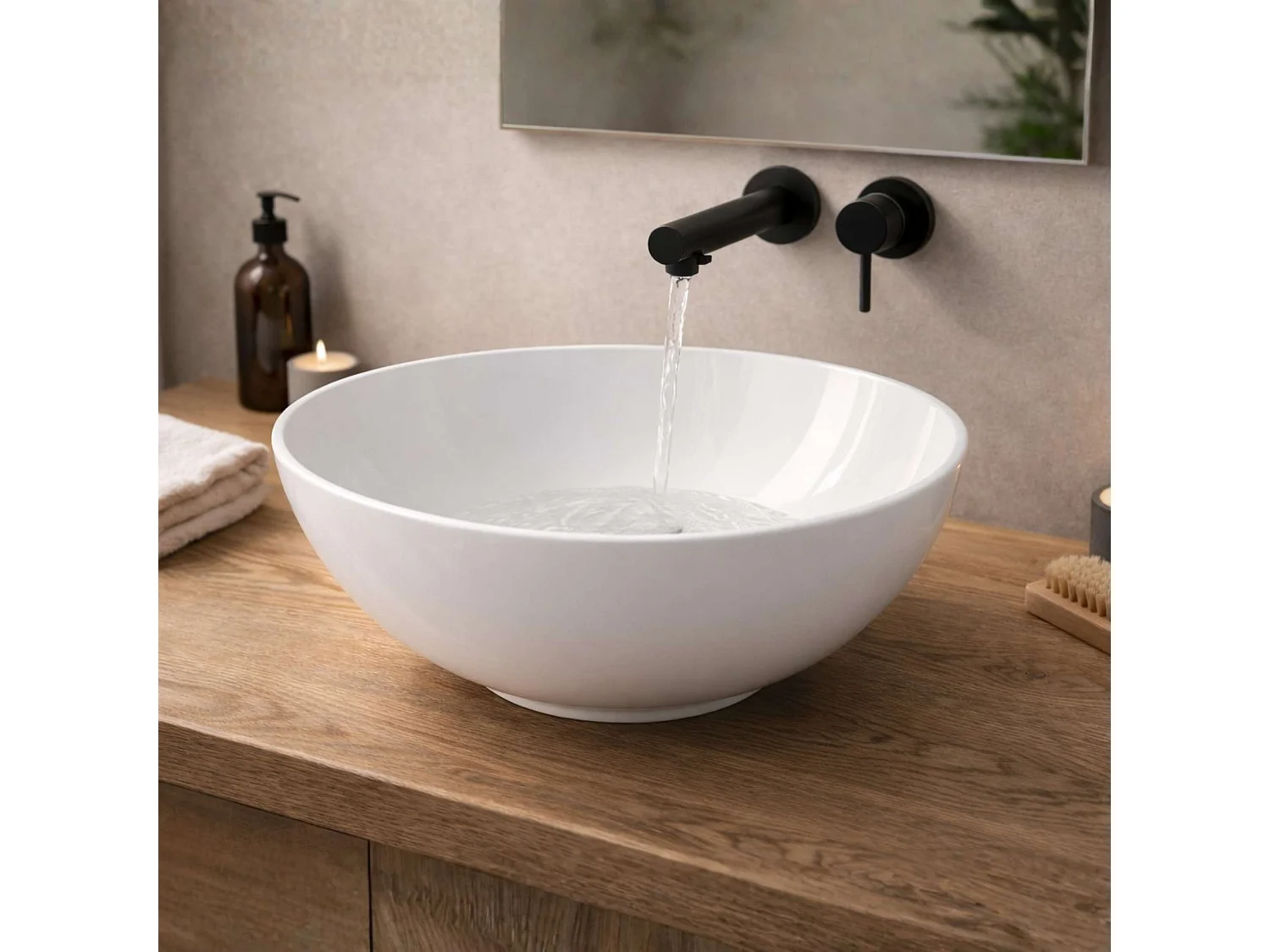 Vasque à poser ronde en céramique blanc brillant D41cm, Profondeur 14,5cm - SANIZEO ATE.