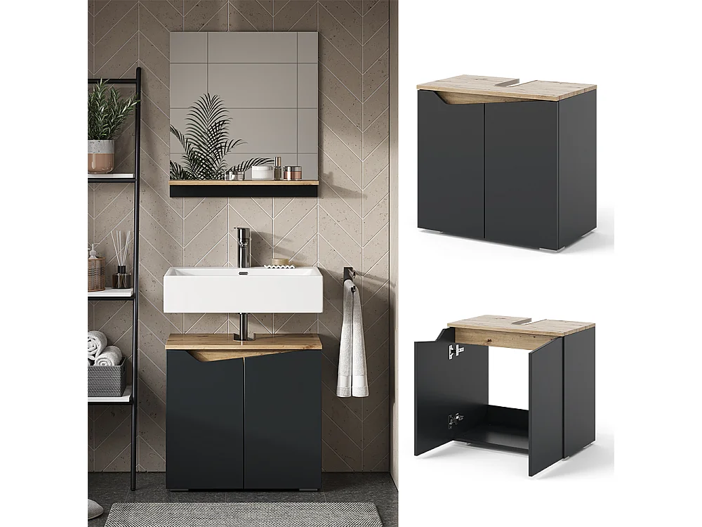 Meuble sous lavabo anthracite/artisan 60x35x57.5 marelle