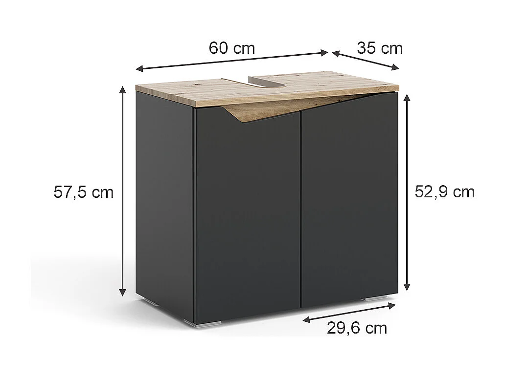 Meuble sous lavabo anthracite/artisan 60x35x57.5 marelle