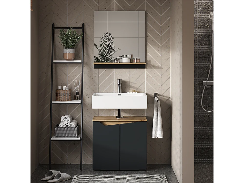 Meuble sous lavabo anthracite/artisan 60x35x57.5 marelle