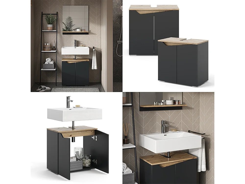 Meuble sous lavabo anthracite/artisan 60x35x57.5 marelle