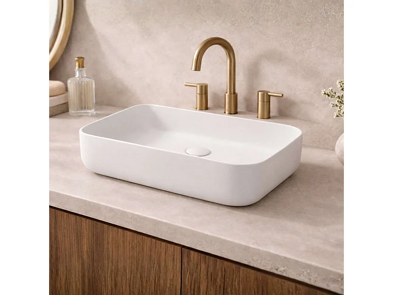Vasque à poser rectangulaire en céramique blanc mat L50xl39xProfondeur 13cm - SANIZEO Quimera.