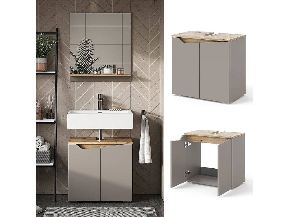 Meuble sous vasque simple grège 60x35x57.5 marelle