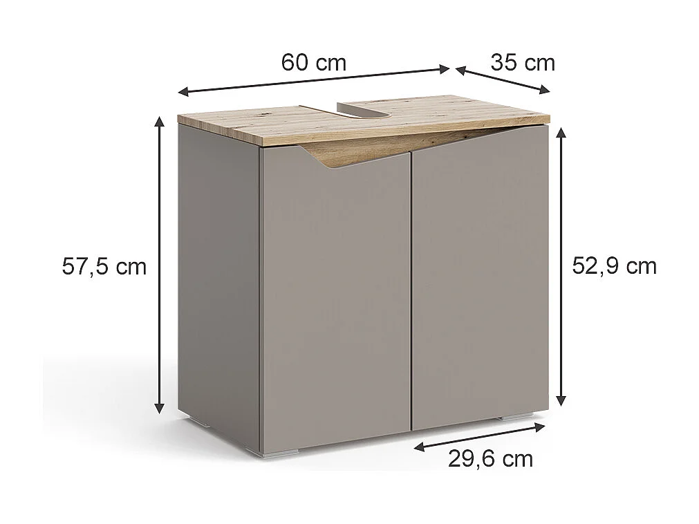 Meuble sous vasque simple grège 60x35x57.5 marelle