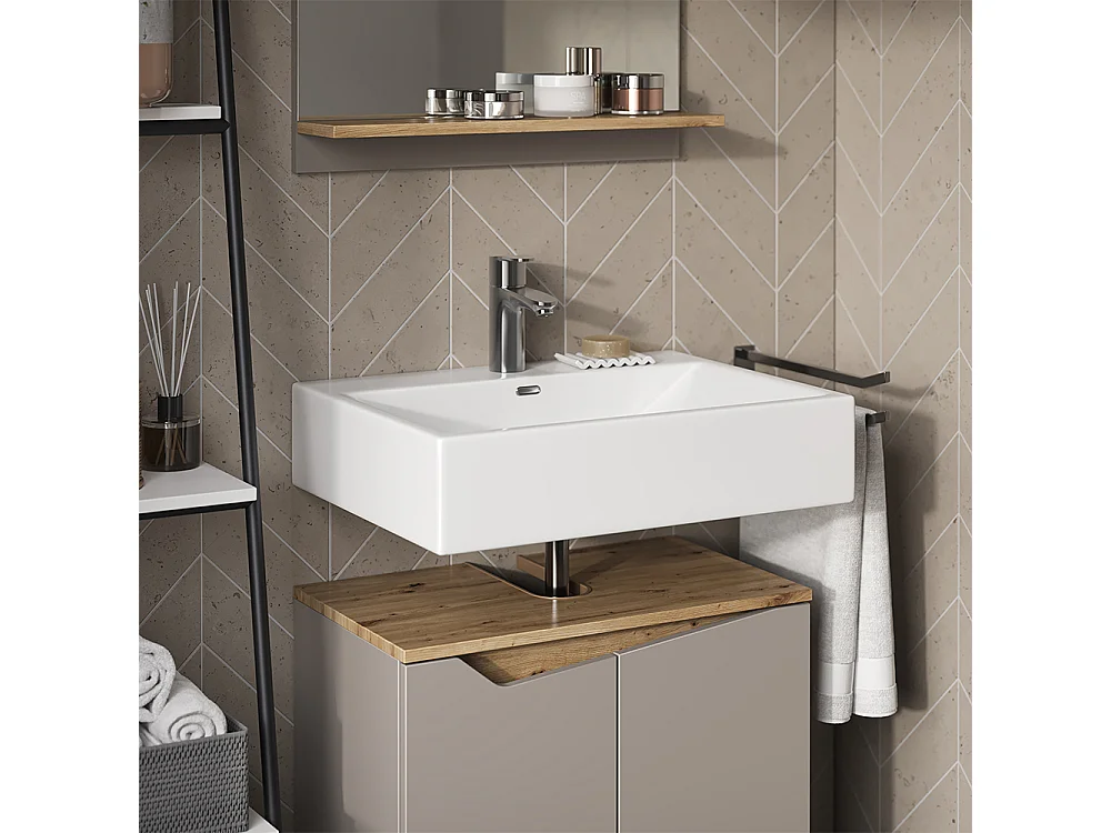 Meuble sous vasque simple grège 60x35x57.5 marelle