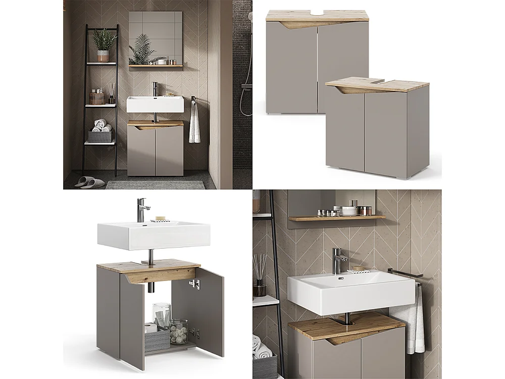 Meuble sous vasque simple grège 60x35x57.5 marelle