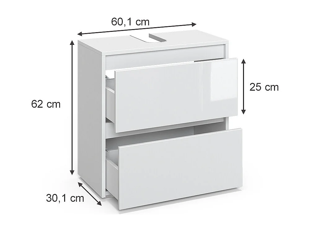 Mobile sottolavabo per bagno bianco/bianco lucido 60.1x30.1x62 majest