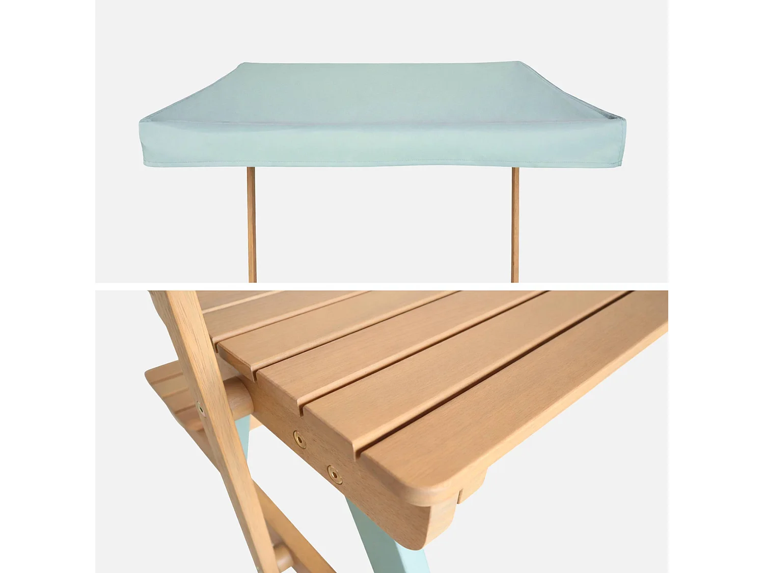 Table de pique-nique. salon de jardin enfant bois d'acacia avec parasol 2 places vert de gris - Jade