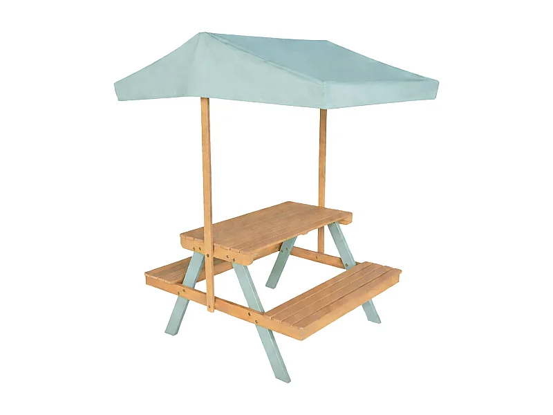 Table de pique-nique. salon de jardin enfant bois d'acacia avec parasol 2 places vert de gris - Jade