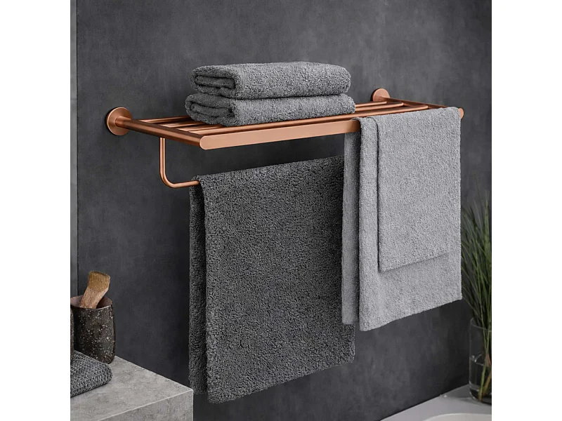 Porte serviettes salle de bain 60cm- acier inoxydable S.304 cuivré brossé - Fixation Collée ou Vissée