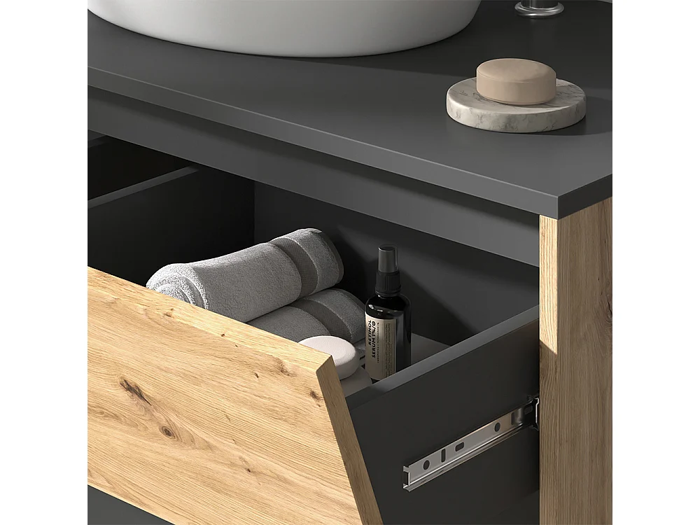 Meuble sous vasque simple anthracite/artisan 100x45x50 edelin