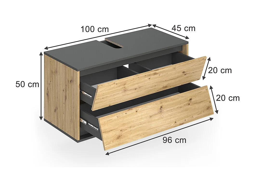 Meuble sous vasque simple anthracite/artisan 100x45x50 edelin