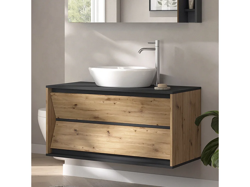 Meuble sous vasque simple anthracite/artisan 100x45x50 edelin