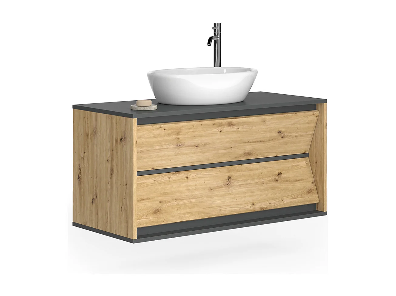 Meuble sous vasque simple anthracite/artisan 100x45x50 edelin