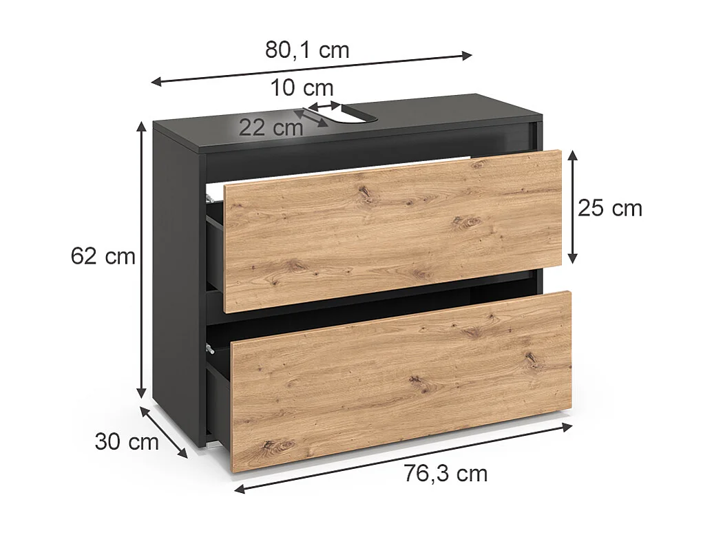 Meuble sous vasque simple anthracite/artisan 80.1x30.1x62 majest