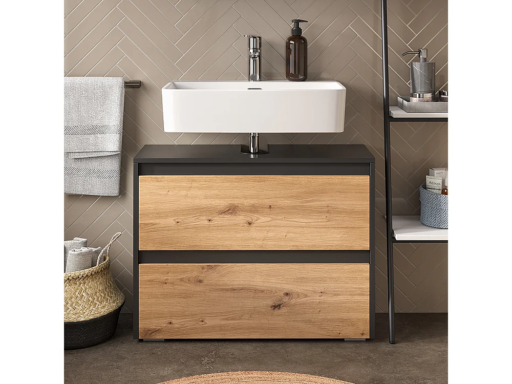 Meuble sous vasque simple anthracite/artisan 80.1x30.1x62 majest