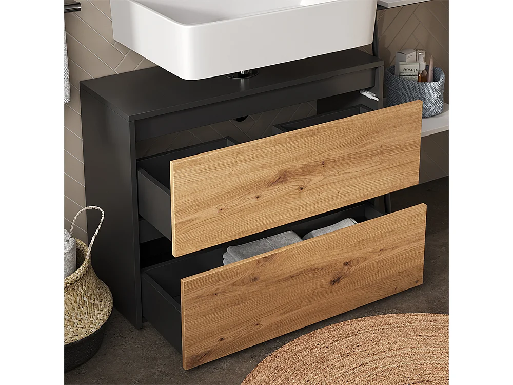 Meuble sous vasque simple anthracite/artisan 80.1x30.1x62 majest