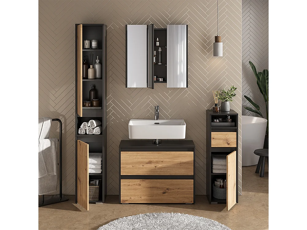 Meuble sous vasque simple anthracite/artisan 80.1x30.1x62 majest